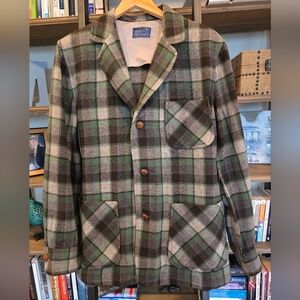 Vintage Pendleton Green and Black Plaid Wool Barn Shirt, Size Medium, Unisex